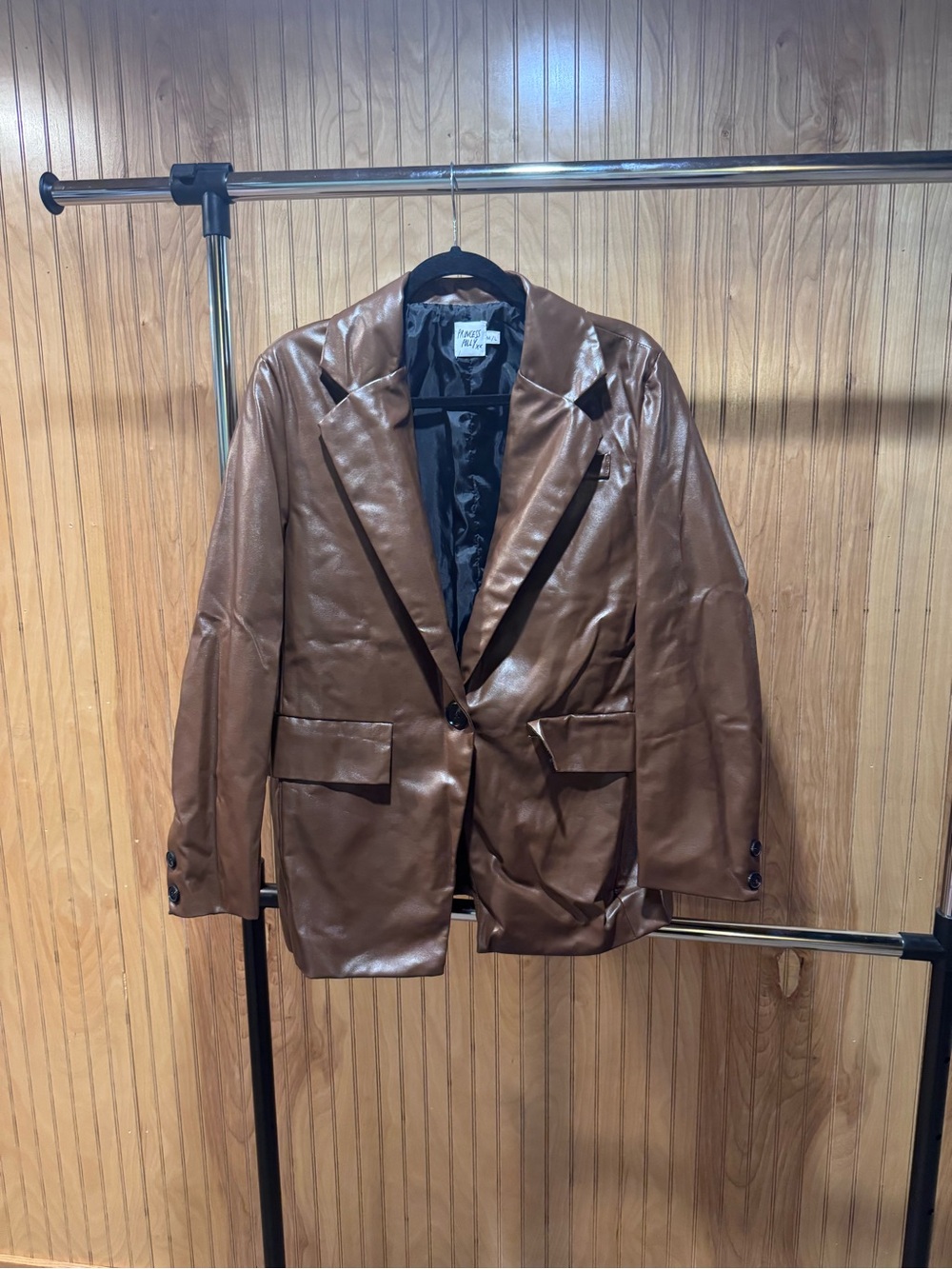 Brown Faux Leather Blazer Jacket